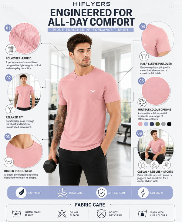 HiFlyers Men Regular Fit Polyster Pique Round Neck Half Sleev Tshirt Onion