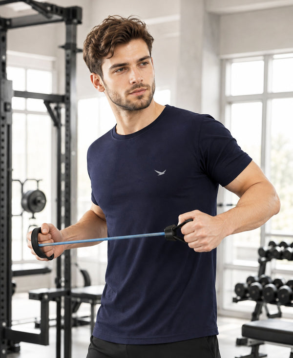 HiFlyers Men Regular Fit Polyster Pique Round Neck Half Sleev Tshirt Navy