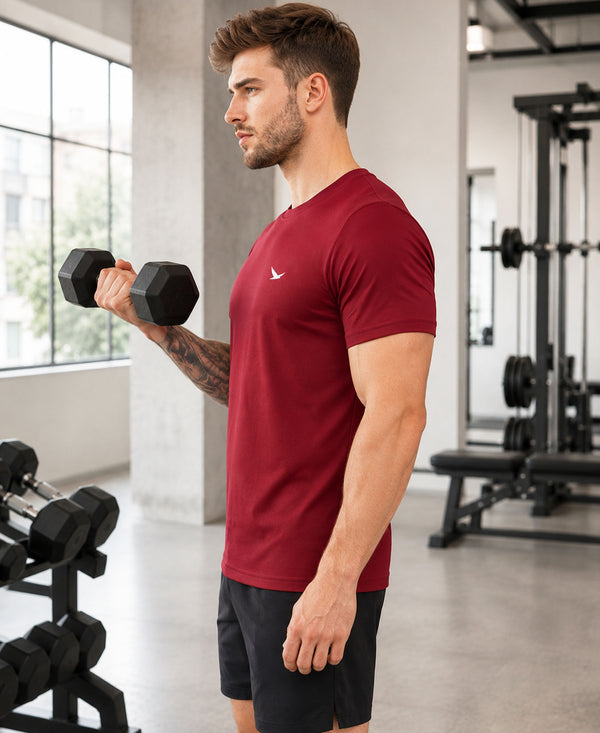 HiFlyers Men Regular Fit Polyster Pique Round Neck Half Sleev Tshirt Maroon