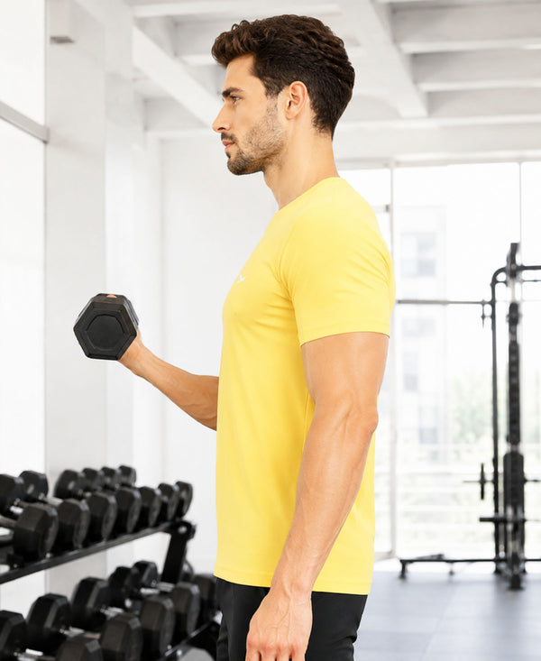 HiFlyers Men Regular Fit Polyster Pique Round Neck Half Sleev Tshirt Lemon