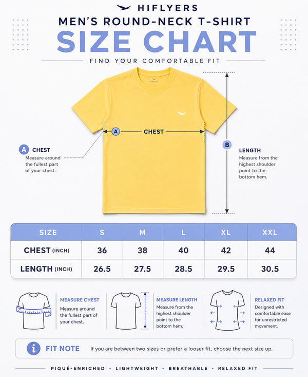 HiFlyers Men Regular Fit Polyster Pique Round Neck Half Sleev Tshirt Lemon