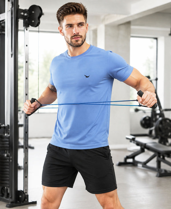 HiFlyers Men Regular Fit Polyster Pique Round Neck Half Sleev Tshirt Blue