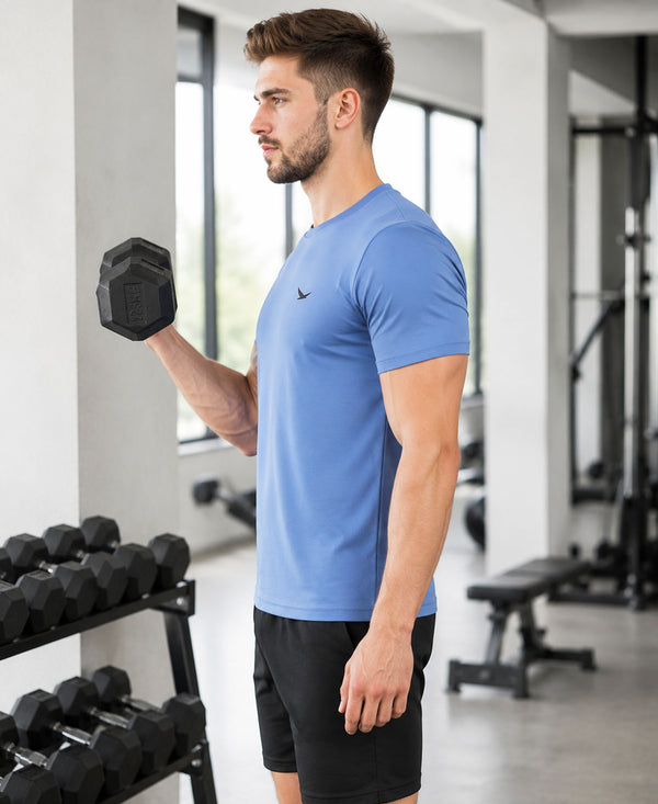 HiFlyers Men Regular Fit Polyster Pique Round Neck Half Sleev Tshirt Blue