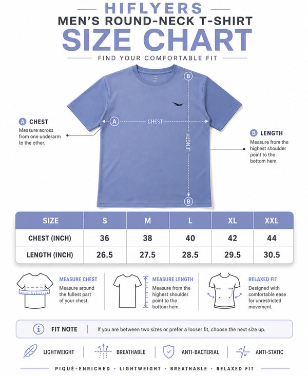 HiFlyers Men Regular Fit Polyster Pique Round Neck Half Sleev Tshirt Blue