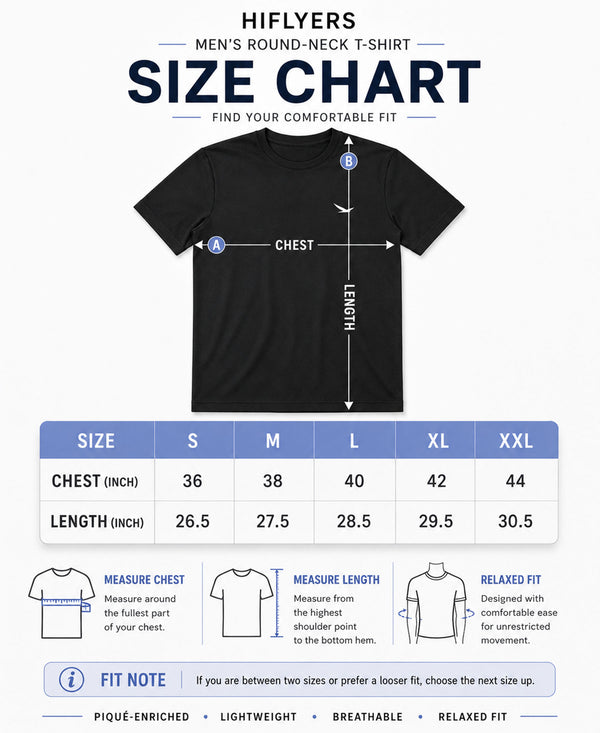 HiFlyers Men Regular Fit Polyster Pique Round Neck Half Sleev Tshirt Black