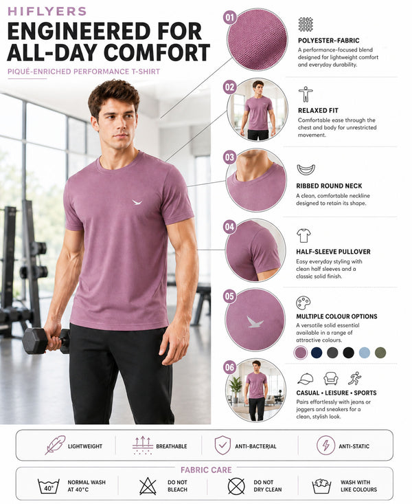 HiFlyers Men Regular Fit Polyster Pique Round Neck Half Sleev Tshirt Dark Onion