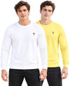 T.T. Men Classic Winter Essential T-Shirt|Polyester 180 Gsm|Regular Fit|Round Neck|Full Sleeve Tees|Pack Of 2|White,Yellow