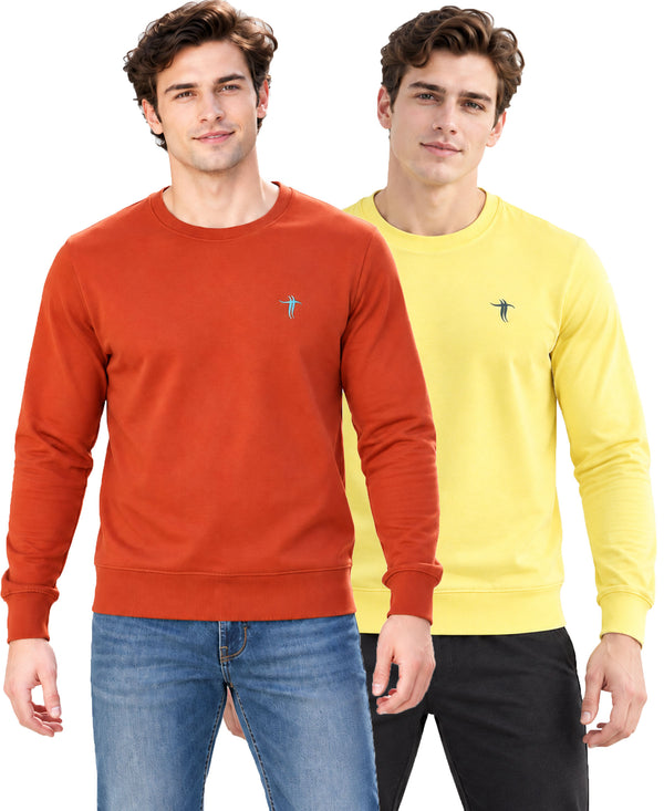 T.T. Men Classic Winter Essential T-Shirt|Polyester 180 Gsm|Regular Fit|Round Neck|Full Sleeve Tees|Pack Of 2|Rust,Yellow