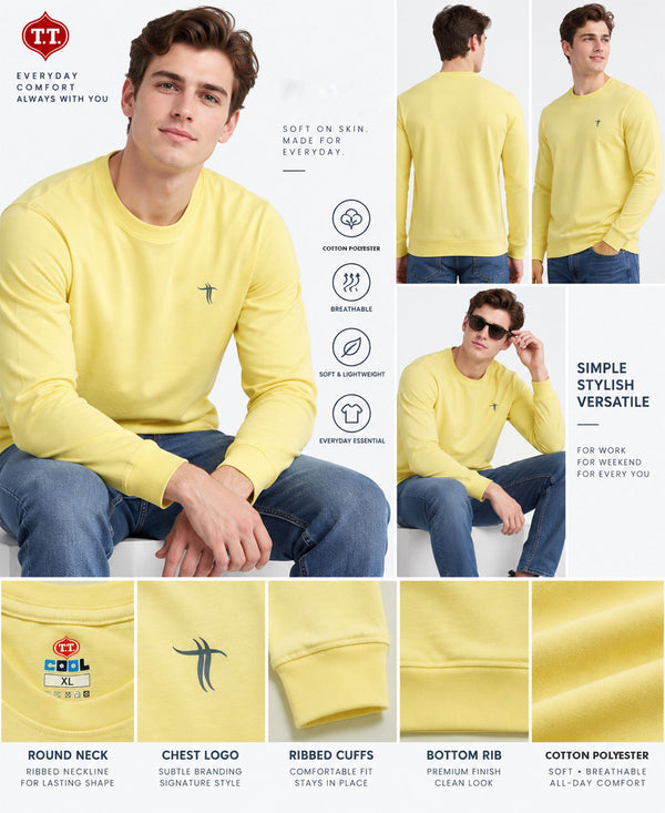 T.T. Men Classic Winter Essential T-Shirt|Polyester 180 Gsm|Regular Fit|Round Neck|Full Sleeve Tees|Pack Of 2|Onion,Yellow