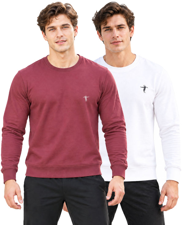 T.T. Men Classic Winter Essential T-Shirt|Polyester 180 Gsm|Regular Fit|Round Neck|Full Sleeve Tees|Pack Of 2|Onion,White