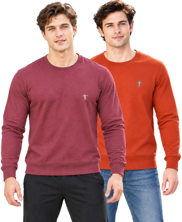 T.T. Men Classic Winter Essential T-Shirt|Polyester 180 Gsm|Regular Fit|Round Neck|Full Sleeve Tees|Pack Of 2|Onion,Rust
