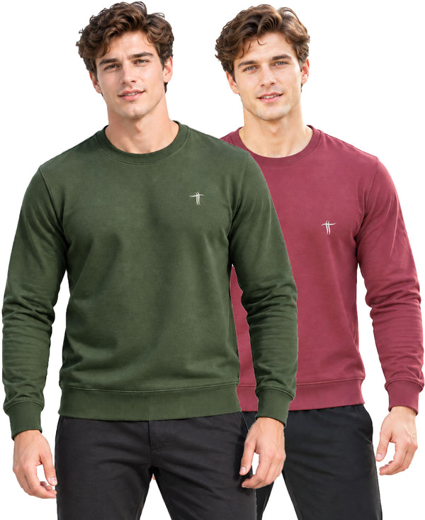 T.T. Men Classic Winter Essential T-Shirt|Polyester 180 Gsm|Regular Fit|Round Neck|Full Sleeve Tees|Pack Of 2|Olive,Onion