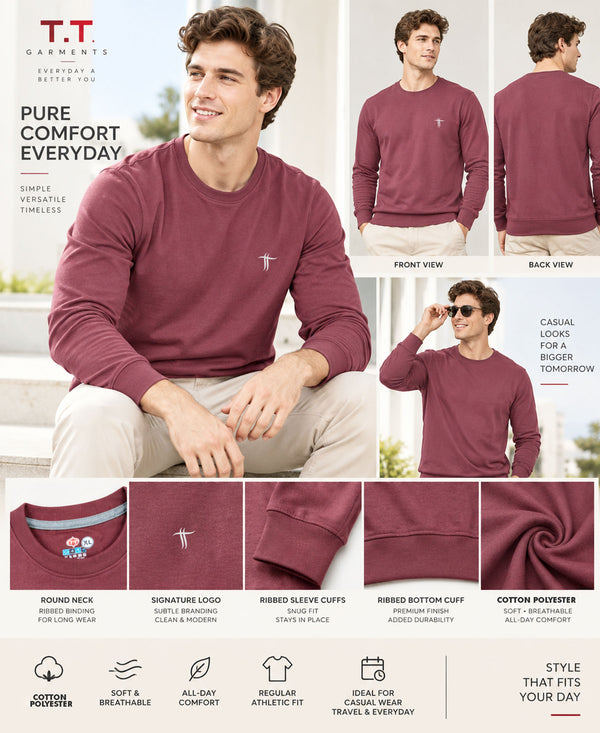 T.T. Men Classic Winter Essential T-Shirt|Polyester 180 Gsm|Regular Fit|Round Neck|Full Sleeve Tees|Pack Of 2|Olive,Onion