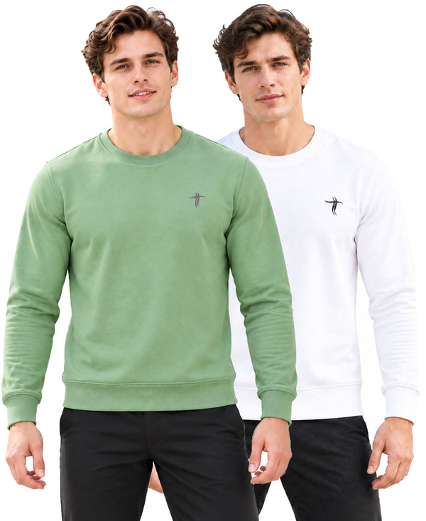 T.T. Men Classic Winter Essential T-Shirt|Polyester 180 Gsm|Regular Fit|Round Neck|Full Sleeve Tees|Pack Of 2|Green,White