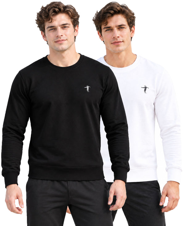 T.T. Men Classic Winter Essential T-Shirt|Polyester 180 Gsm|Regular Fit|Round Neck|Full Sleeve Tees|Pack Of 2|Black,White