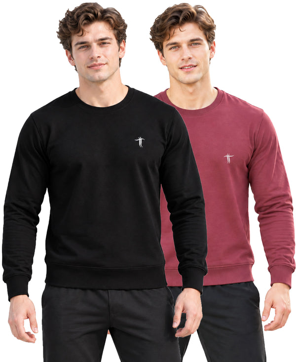 T.T. Men Classic Winter Essential T-Shirt|Polyester 180 Gsm|Regular Fit|Round Neck|Full Sleeve Tees|Pack Of 2|Black,Onion