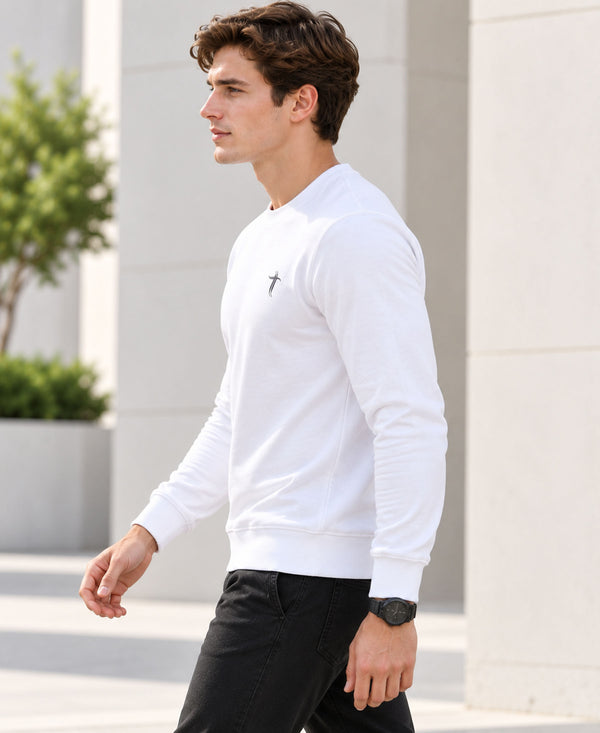 T.T. Men Classic Winter Essential T-Shirt|Polyester 180 Gsm|Regular Fit|Round Neck|Full Sleeve TeesWhite