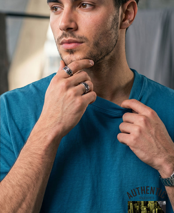 T.T. Men OversizedGraaphic Printed T-Shirt Teal Blue