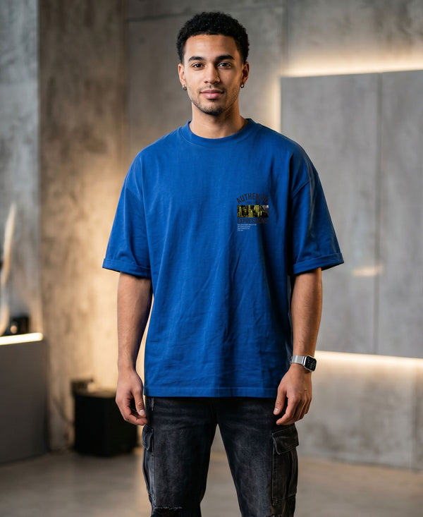T.T. Men OversizedGraaphic Printed T-Shirt Royal Blue