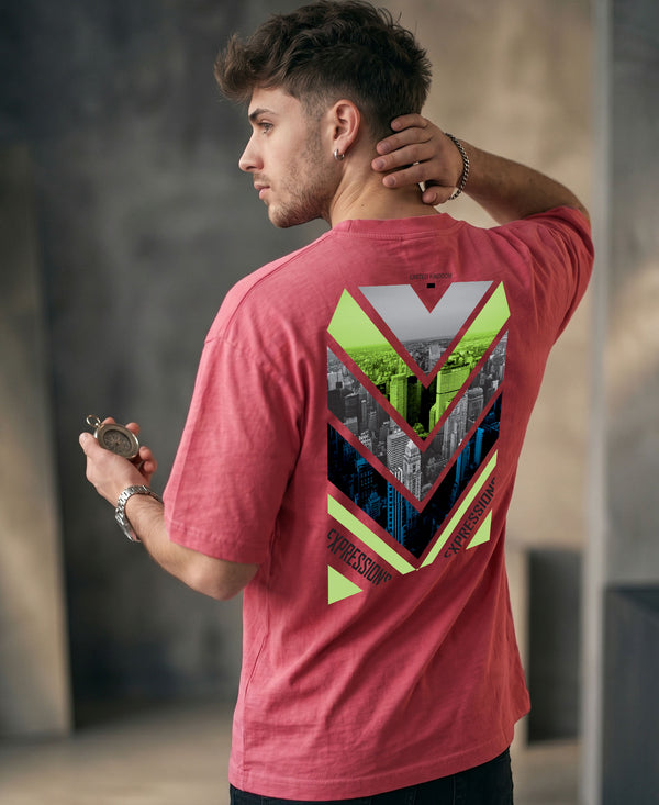 T.T. Men OversizedGraaphic Printed T-Shirt Pink
