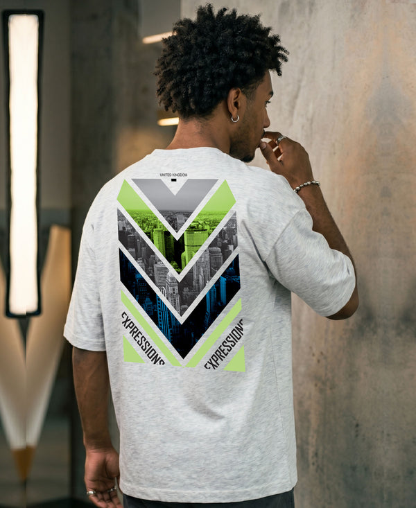 T.T. Men OversizedGraaphic Printed T-Shirt Grey Melange