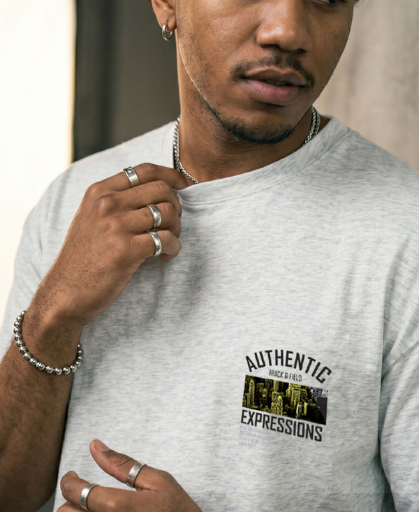 T.T. Men OversizedGraaphic Printed T-Shirt Grey Melange