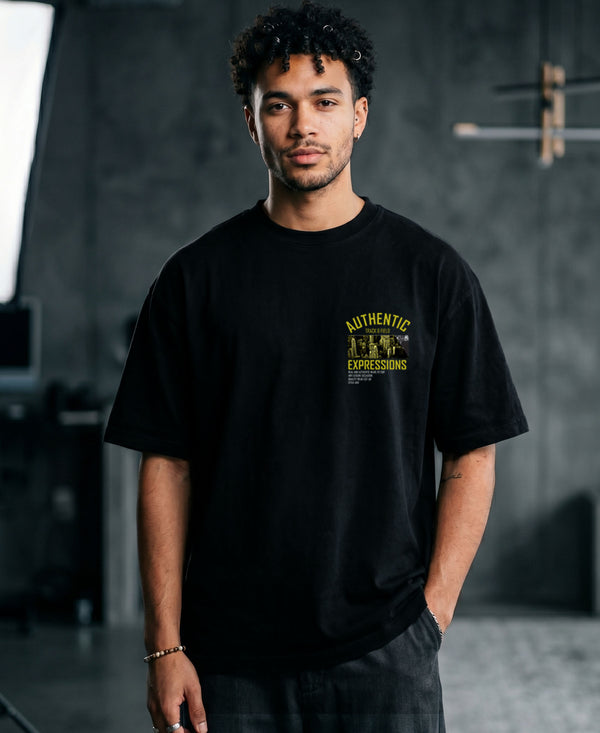 T.T. Men OversizedGraaphic Printed T-Shirt Black