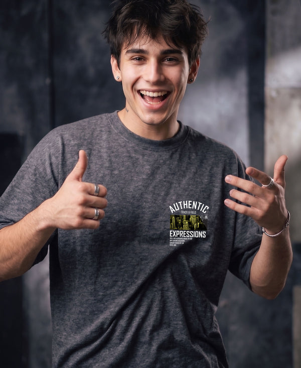 T.T. Men OversizedGraaphic Printed T-Shirt Anthra Melange