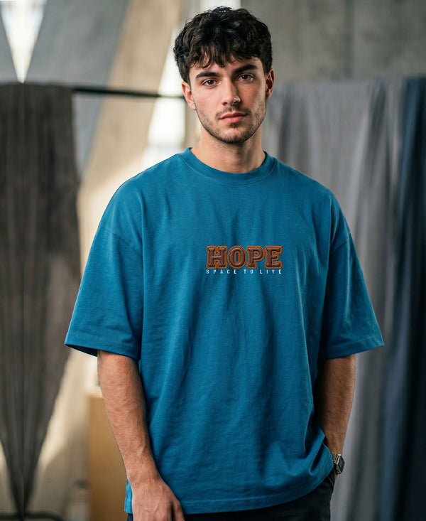 T.T. Men OversizedGraaphic Printed T-Shirt Teal Blue