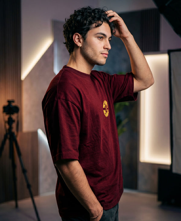 T.T. Men OversizedGraaphic Printed T-Shirt Maroon