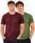 Hiflyers Men Regular Fit Cotton Round Neck T-Shirt |Pack Of 2|Maroon,Olive