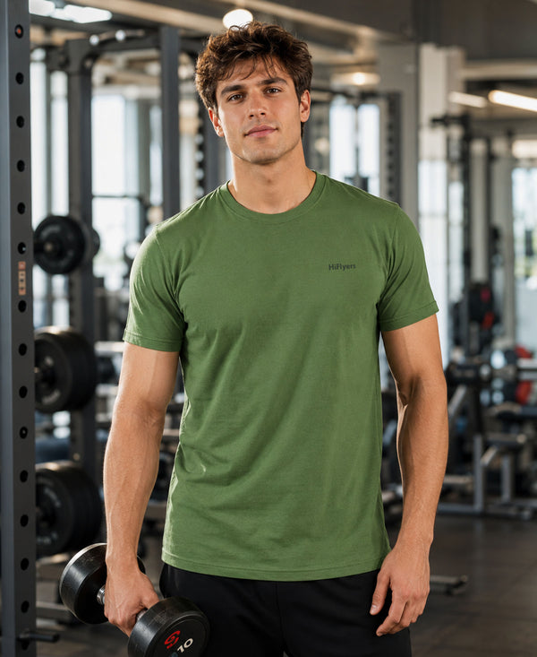 Hiflyers Men Regular Fit Cotton Round Neck T-Shirt |Pack Of 2|Teal Blue,Olive