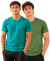 Hiflyers Men Regular Fit Cotton Round Neck T-Shirt |Pack Of 2|Teal Blue,Olive