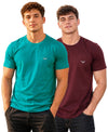 Hiflyers Men Regular Fit Cotton Round Neck T-Shirt |Pack Of 2|Teal Blue,Maroon