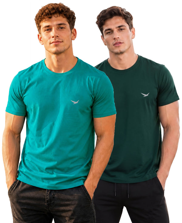 Hiflyers Men Regular Fit Cotton Round Neck T-Shirt |Pack Of 2|Teal Blue,Green