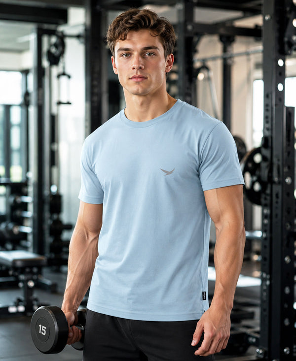 Hiflyers Men Regular Fit Cotton Round Neck T-Shirt |Pack Of 2|Baby Blue,Light Blue