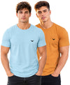 Hiflyers Men Regular Fit Cotton Round Neck T-Shirt |Pack Of 2|Light Blue,Mustard