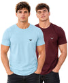 Hiflyers Men Regular Fit Cotton Round Neck T-Shirt |Pack Of 2|Light Blue,Maroon