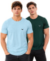 Hiflyers Men Regular Fit Cotton Round Neck T-Shirt |Pack Of 2|Light Blue,Green