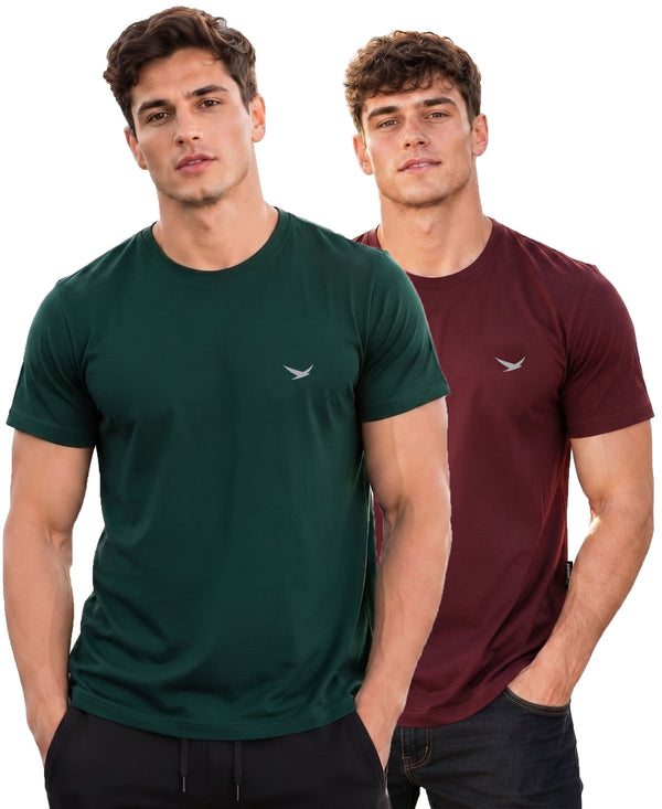 Hiflyers Men Regular Fit Cotton Round Neck T-Shirt |Pack Of 2|Green,Maroon