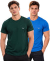 Hiflyers Men Regular Fit Cotton Round Neck T-Shirt |Pack Of 2|Green,Blue