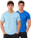 Hiflyers Men Regular Fit Cotton Round Neck T-Shirt |Pack Of 2|Light Blue,Blue