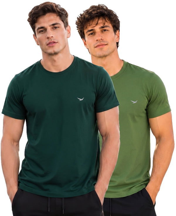 Hiflyers Men Regular Fit Cotton Round Neck T-Shirt |Pack Of 2|Green,Olive
