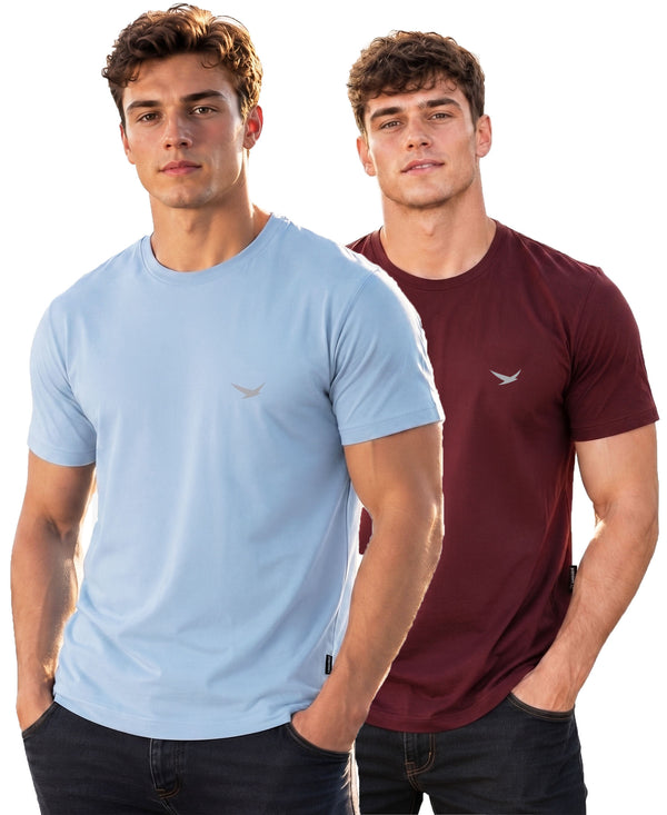 Hiflyers Men Regular Fit Cotton Round Neck T-Shirt |Pack Of 2|Baby Blue,Maroon