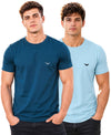 Hiflyers Men Regular Fit Cotton Round Neck T-Shirt |Pack Of 2|Airforce,Light Blue