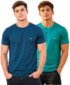 Hiflyers Men Regular Fit Cotton Round Neck T-Shirt |Pack Of 2|Airforce,Teal Blue