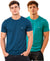 Hiflyers Men Regular Fit Cotton Round Neck T-Shirt |Pack Of 2|Airforce,Teal Blue