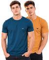 Hiflyers Men Regular Fit Cotton Round Neck T-Shirt |Pack Of 2|Airforce,Mustard