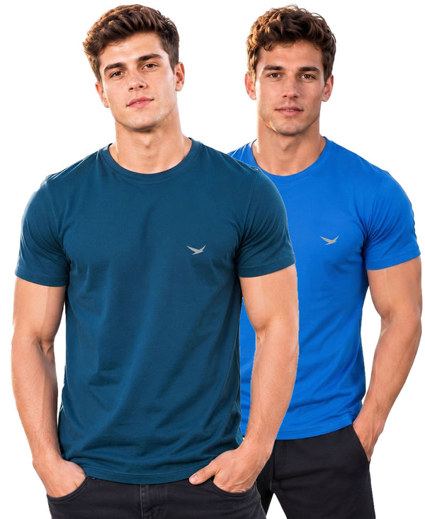 Hiflyers Men Regular Fit Cotton Round Neck T-Shirt |Pack Of 2|Airforce,Blue