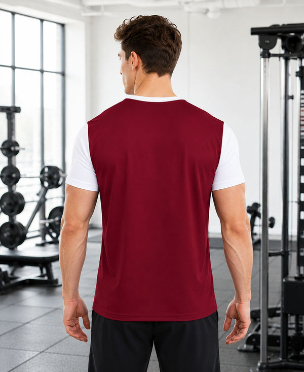 T.T. Men Dri-Fit Cut & Sew Design T-ShirtPack Of 1 Maroon-White